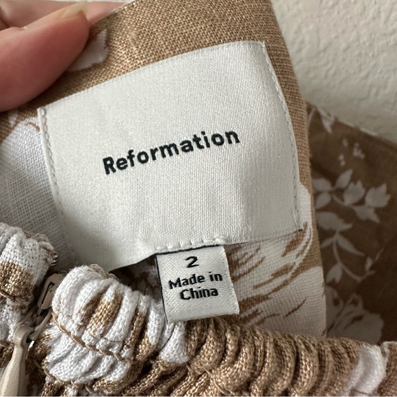 NWOT REFORMATION Frankie Floral Midi Linen Dress in Dune SZ US 2 - Picture 8 of 9